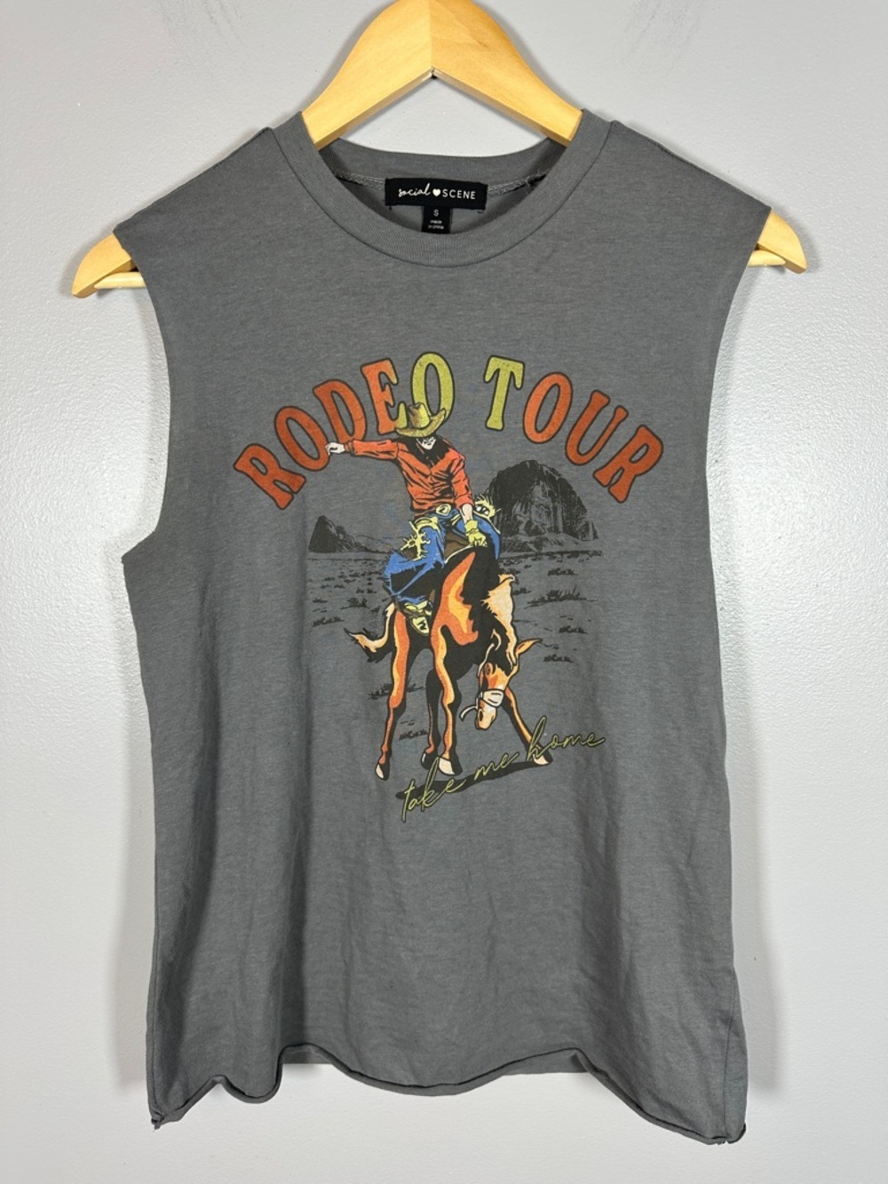 Social Scene Rodeo Tour Graphic Tee With Bling Fringe Cutout Back Detail Small